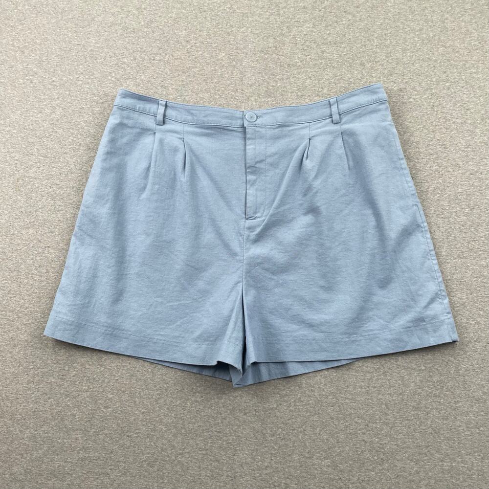 Open Edit Nordstrom Linen Blend Shorts Womens 16 Blue High Waist Pleated Preppy